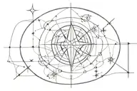 fine line tattoo of compass next to an abstract universe  tattoo design idea
