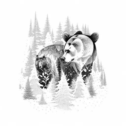 sleeve tatoo forest with bear tattoo design idea