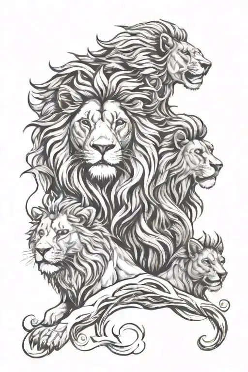 lion family four elements tattoo design idea