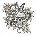 skulls and flowers and butterflies tattoo design idea