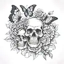 skulls and flowers and butterflies tattoo design idea