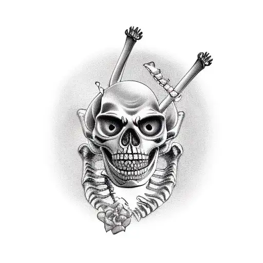 laughing skeleton in open coffin tattoo design idea