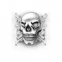 laughing skeleton in open coffin tattoo design idea