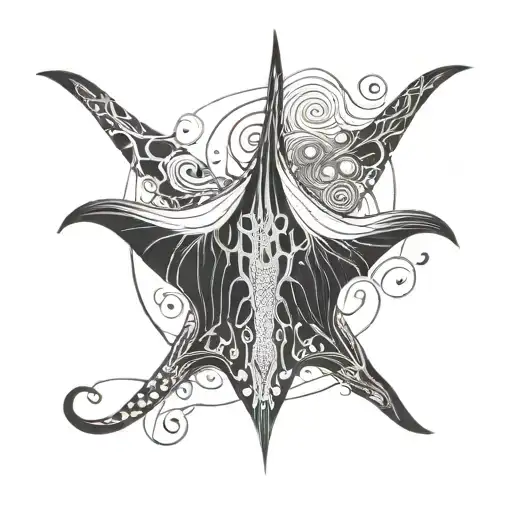 A surreal blackwork tattoo of a manta ray transforming into a mental health symbol tattoo design idea