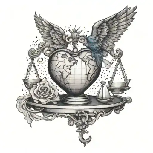 Weighing the heart and brain on the scales open wings tattoo design idea