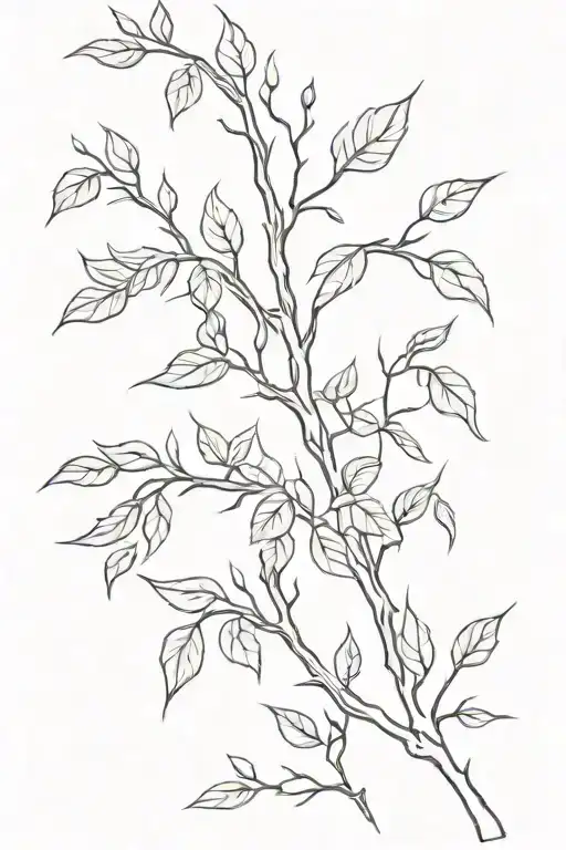 A black and white tattoo outline of a bunch of thick old spooky branches on the back of  sexy roses with a few leaves tattoo design idea