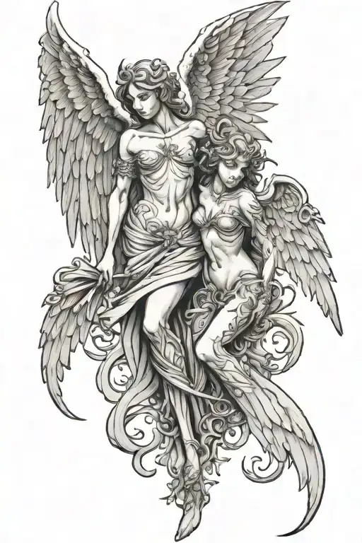 wing angel and demon half angel tattoo design idea