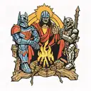 Jesus and Optimus prime sitting around a campfire tattoo design idea