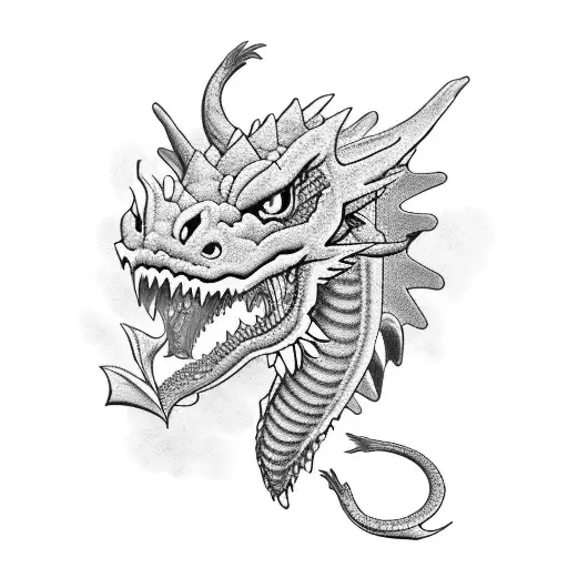 dragon with 3 peonies that cuts off at the bottom tattoo design idea
