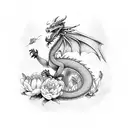 dragon with 3 peonies tattoo design idea