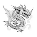 dragon with 3 peonies tattoo design idea