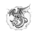 dragon with 3 peonies tattoo design idea