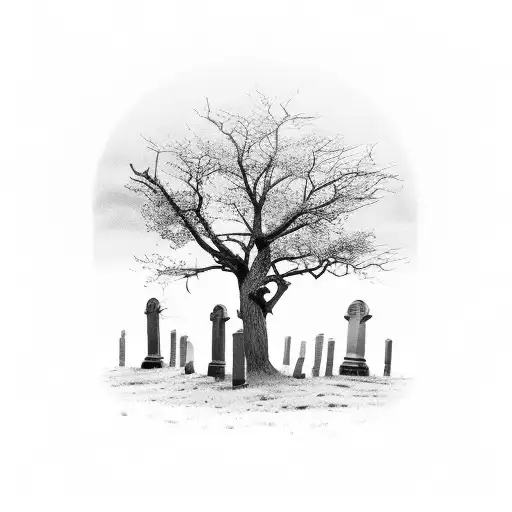 dead trees with tombstones  tattoo design idea