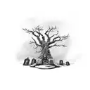 dead tree with tombstone  tattoo design idea