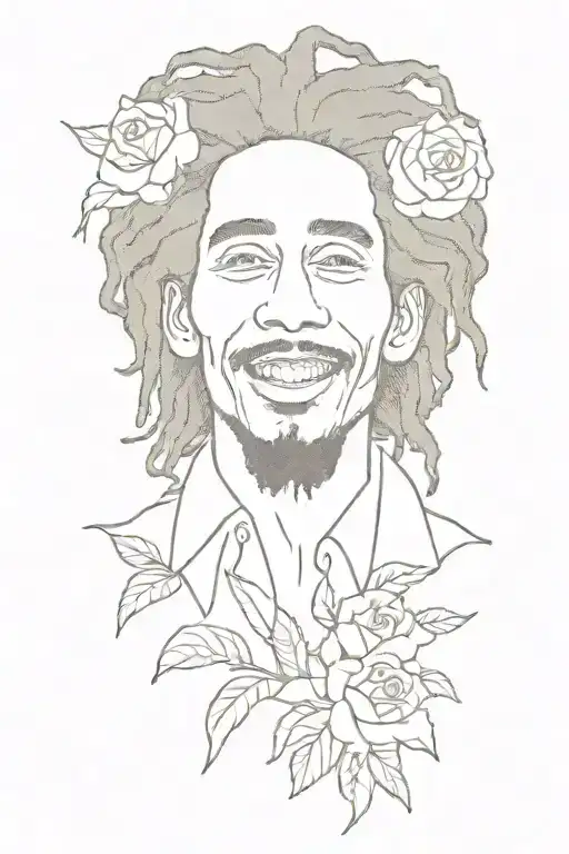 bob marley smiling with roses growing tattoo design idea