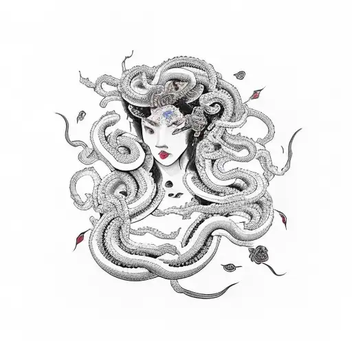 medusa com rosas e cobras  tattoo design idea