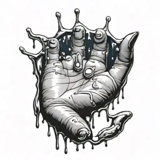 creation hand dripping one drop off the finger tip tattoo design idea