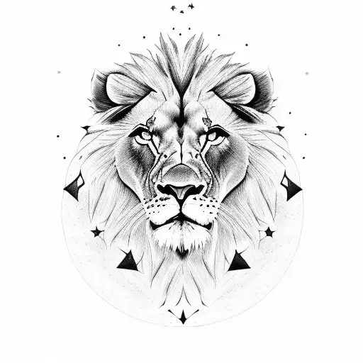 lion see moon and 3 stars tattoo design idea