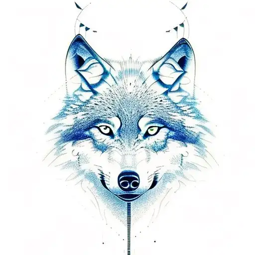 wolf with nordic symbols tattoo design idea
