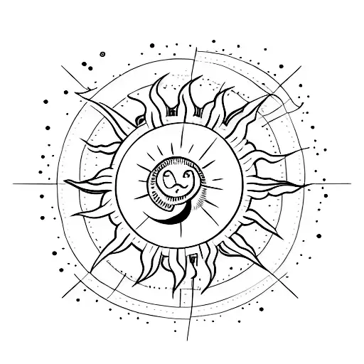 A minimalist tattoo of a heart-shaped sun with clouds and ocean waves inside it tattoo design idea