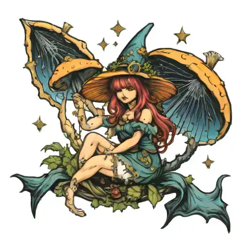mushroom fairy witch zodiac hippie tarot unique  tattoo design idea