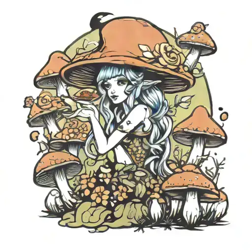 mushroom fairy witch zodiac hippie  tattoo design idea