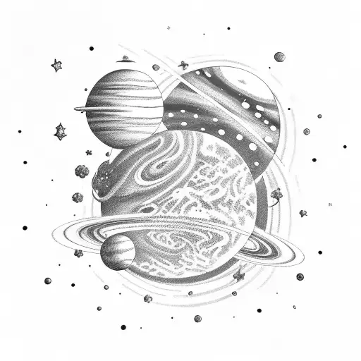 universe with stars and planets tattoo design idea