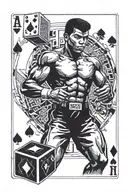 Muhammad ali "phantom punch" pose with rubix cube and a playing card 4 of hearts plus a pharaoh  tattoo design idea