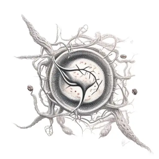 A neuron intertwined with a coffee bean vine tattoo design idea