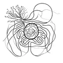 A neuron intertwined with a coffee bean vine tattoo design idea
