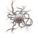 A neuron intertwined with a coffee bean vine tattoo design idea
