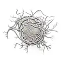 A neuron intertwined with a coffee bean vine tattoo design idea