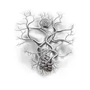 A neuron intertwined with a coffee bean vine tattoo design idea