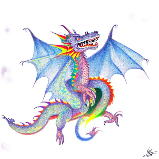 Colorful dragon flying in the sky tattoo design idea