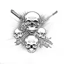 skull with guns and roses tattoo design idea