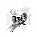 skull with guns and roses tattoo design idea