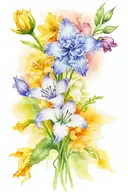 Bouquet with: Carnation Snowdrop Violet Larkspur chrysanthemum narcissus tattoo design idea