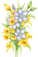 Bouquet with: Carnation Snowdrop Violet Larkspur chrysanthemum narcissus tattoo design idea
