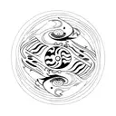 Koi fish and clown fish in a yin yang shape with an abstract background to represent the water element tattoo design idea