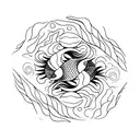 Koi fish and clown fish in a yin yang shape with an abstract background to represent the water element tattoo design idea