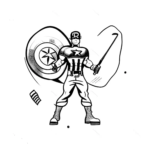 A minimalist tattoo of Captain America holding a golf club tattoo design idea