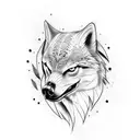 hawk head above wolf head tattoo design idea