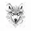 hawk head above wolf head tattoo design idea