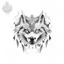 hawk head above wolf head tattoo design idea