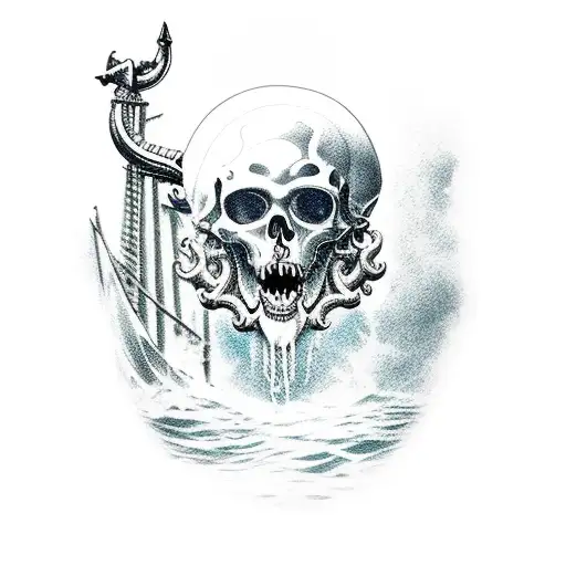 poseidon pulling down a sinking pirate ship tattoo design idea