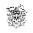 poseidon pulling down a sinking pirate ship tattoo design idea