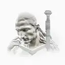 the thinker statue with key behind his head unlocking the universe tattoo design idea