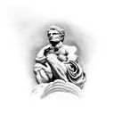 the thinker statue with key behind his head unlocking the universe tattoo design idea