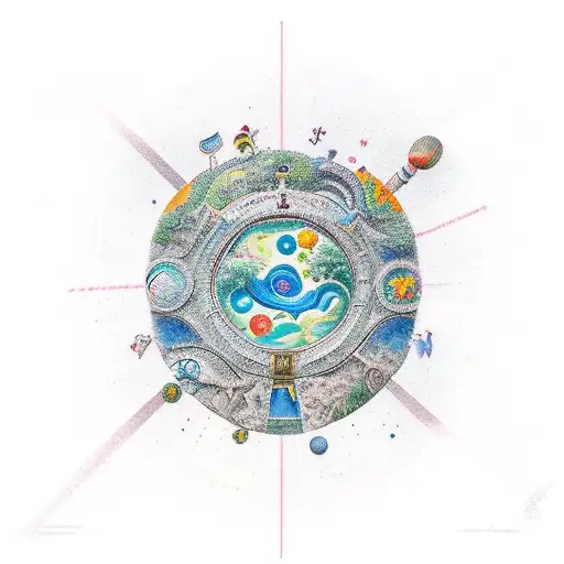 A whimsical new-school tattoo featuring a fusion of Erding's famous Therme and elements of nature tattoo design idea