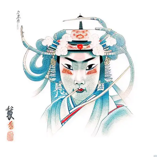  Janpanese Geisha Female Samurai tattoo design idea
